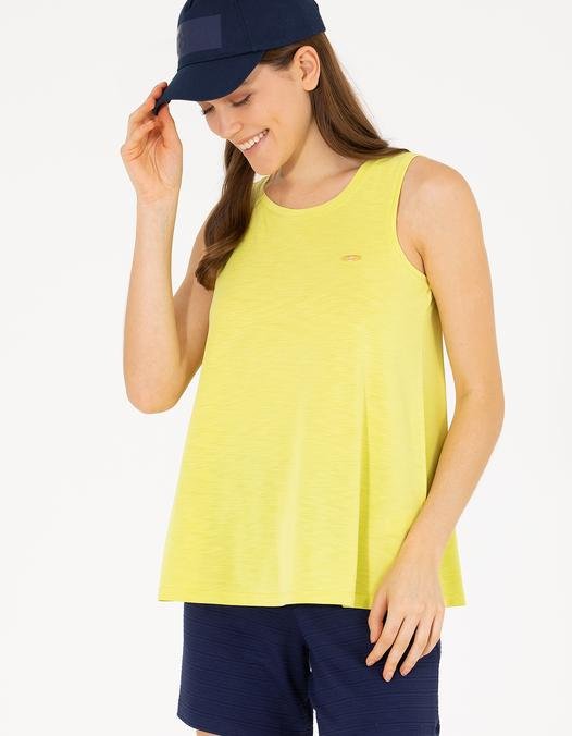 Kadın Neon Sarı Bisiklet Yaka Kolsuz Tişört