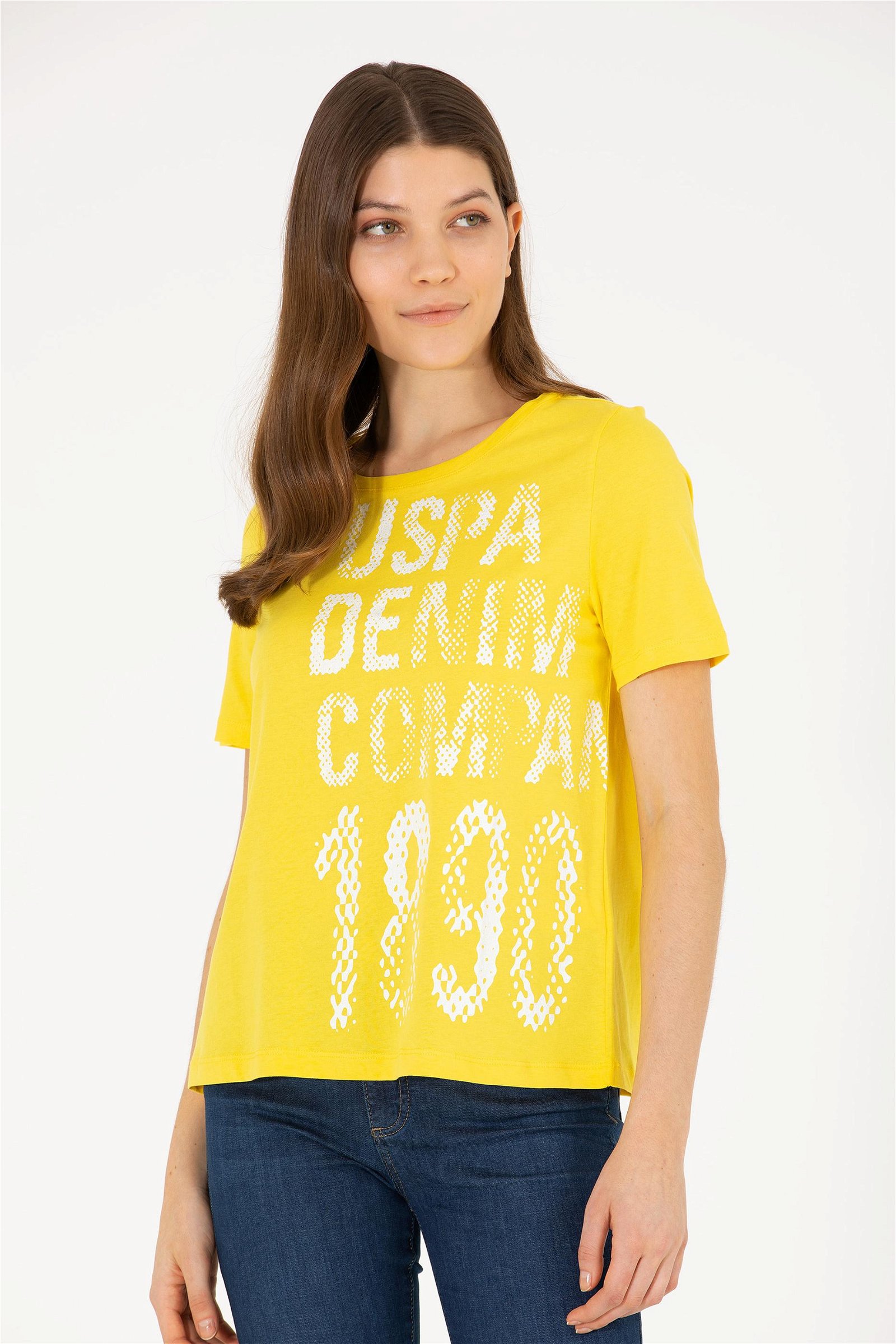 Kadın Sarı Bisiklet Yaka Tişört