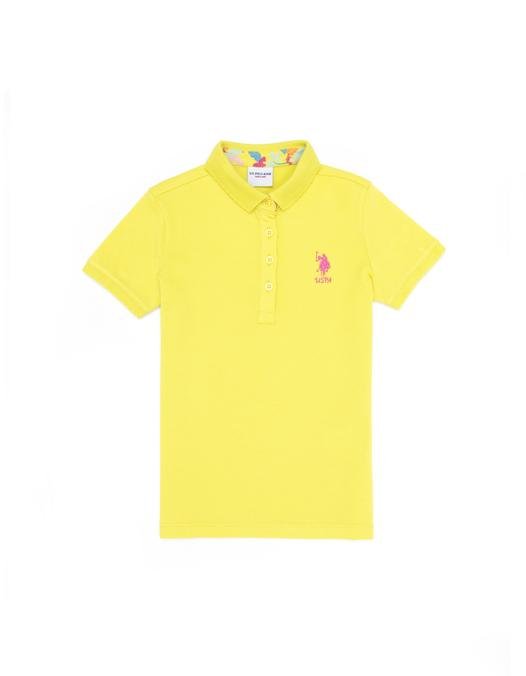 Kız Çocuk Neon Sarı Polo Yaka Basic Tişört