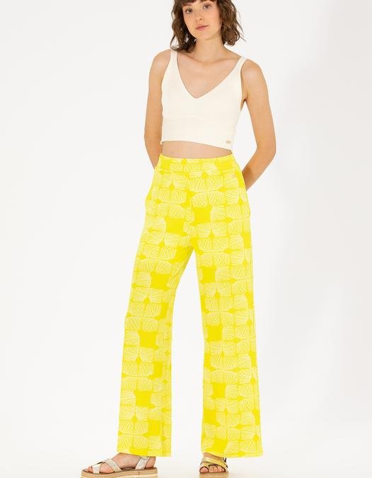 Kadın Neon Sarı Örme Pantolon