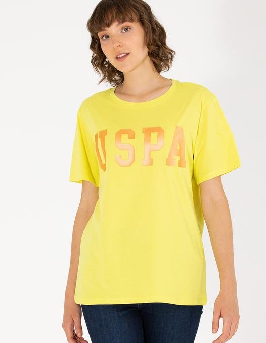 Kadın Neon Sarı Bisiklet Yaka Basic Tişört