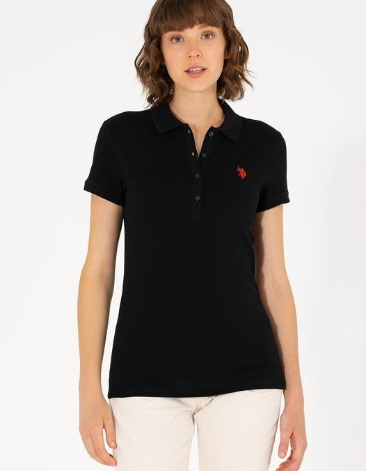 Kadın Siyah Basic Polo Yaka Tişört
