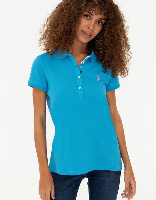 Kadın Kobalt Mavi Basic Polo Yaka Tişört