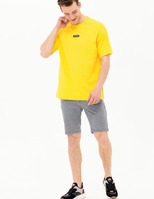 Erkek Koyu Sarı Oversize Bisiklet Yaka Tişört