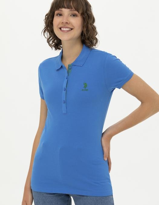 Kadın Saks Basic Polo Yaka Tişört