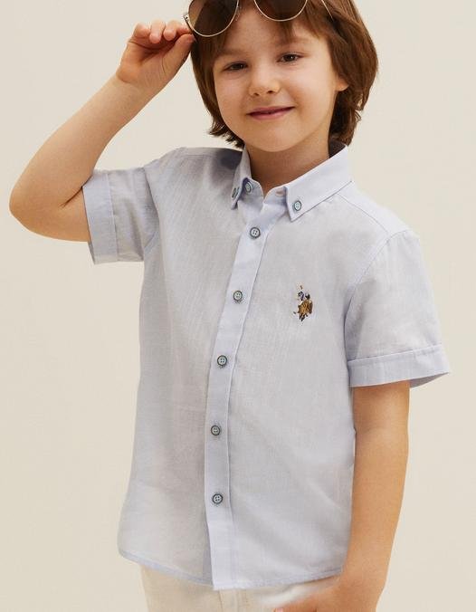 Erkek Çocuk Basic Açık Mavi Kısa Kollu Gömlek