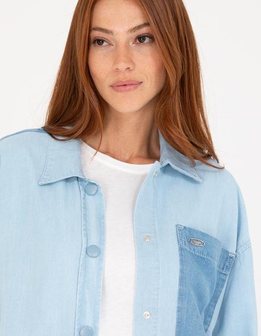 Kadın Mavi Jean Gömlek
