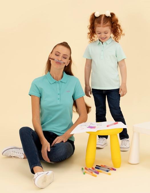 Kız Çocuk Su Yeşili Basic Polo Yaka Tişört