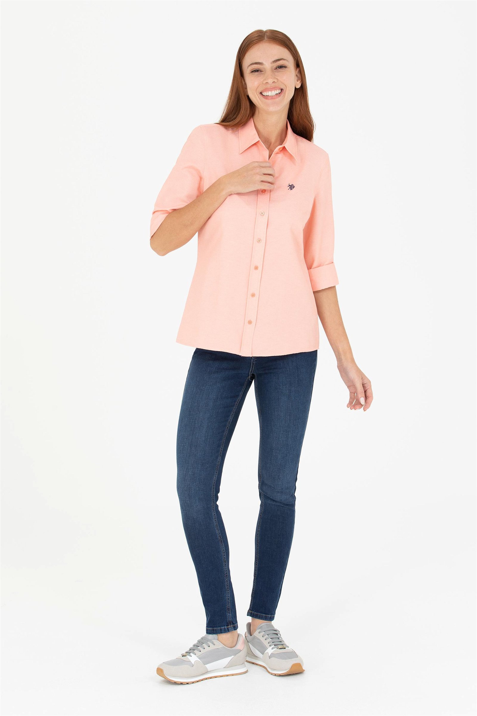 Kadın Somon Uzun Kollu Basic Gömlek