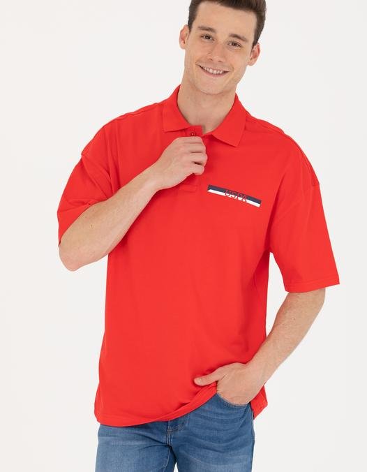 Erkek Kırmızı Oversize Polo Yaka Tişört