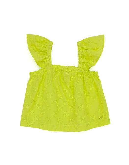 Kız Çocuk Neon Sarı Kısa Kollu Gömlek