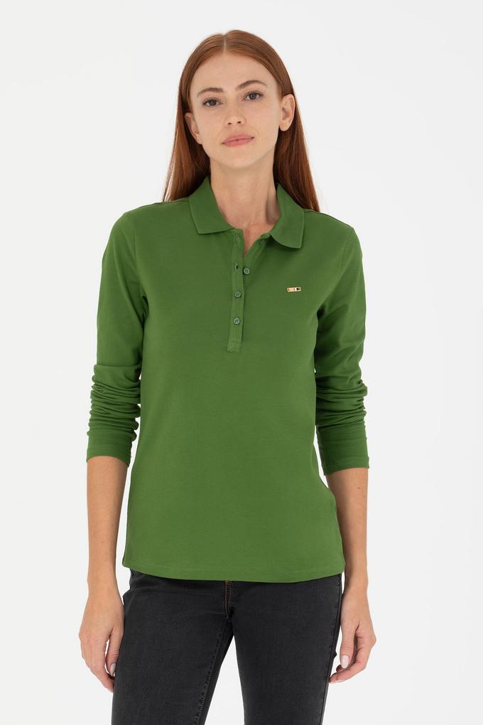 Kadın Yeşil Basic Polo Yaka Sweatshirt
