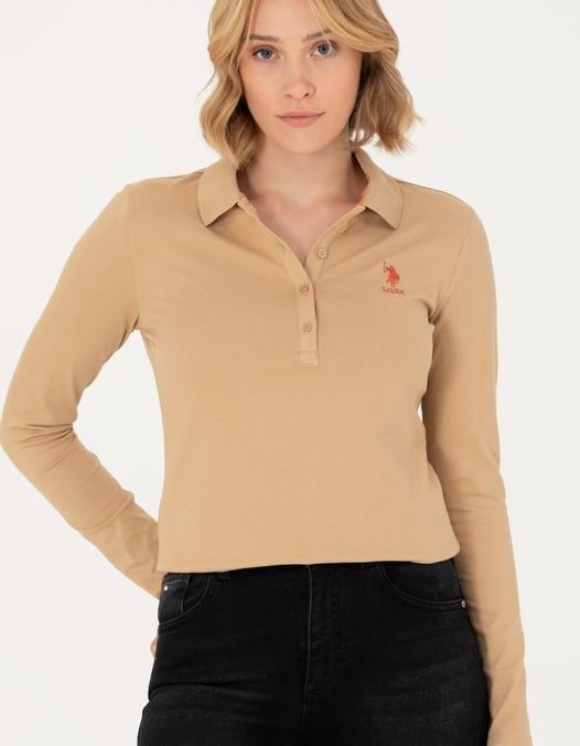 Kadın Kum Basic Polo Yaka Sweatshirt
