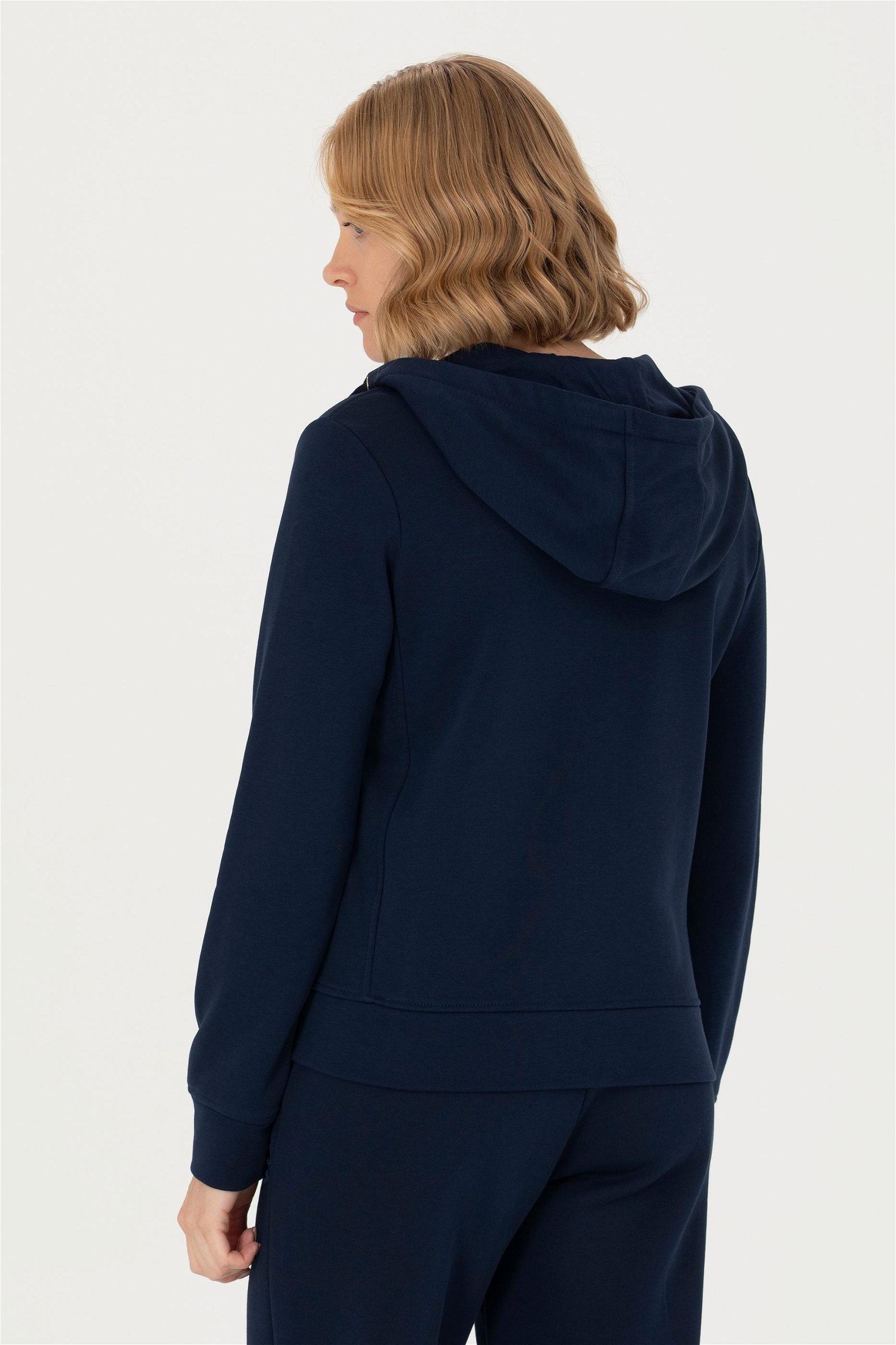 Kadın Lacivert Kapüşonlu Basic Sweatshirt