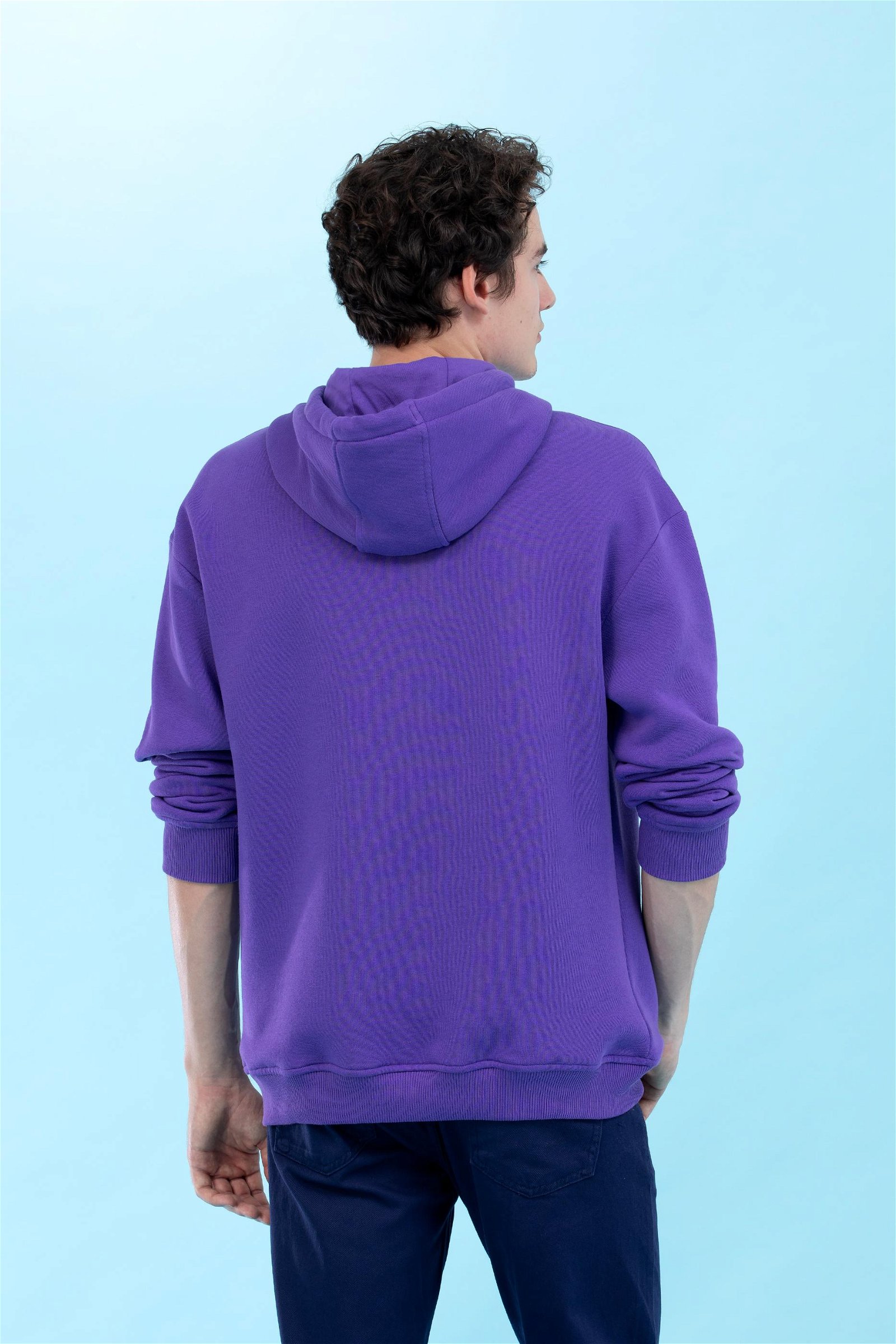 Mor Kapüşonlu Oversize Basic Sweatshirt