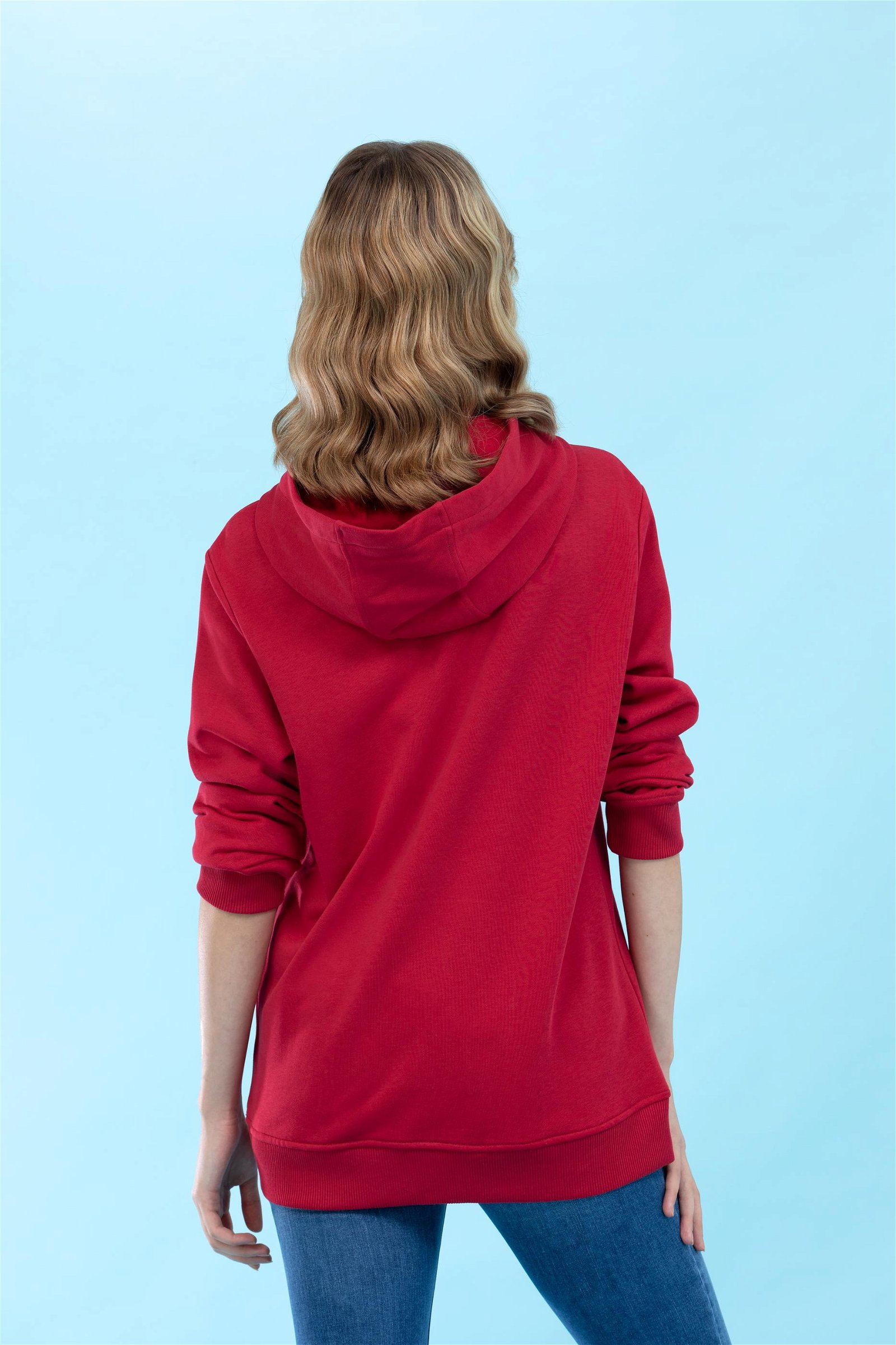 Kırmızı Kapüşonlu Basic Sweatshirt