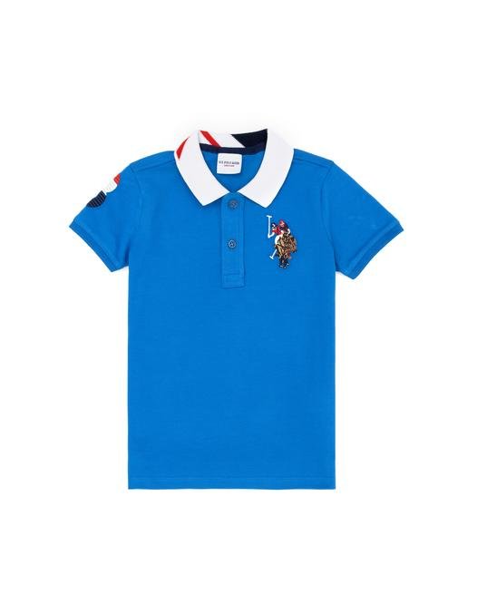 Erkek Çocuk Saks Mavi Basic Polo Yaka Tişört