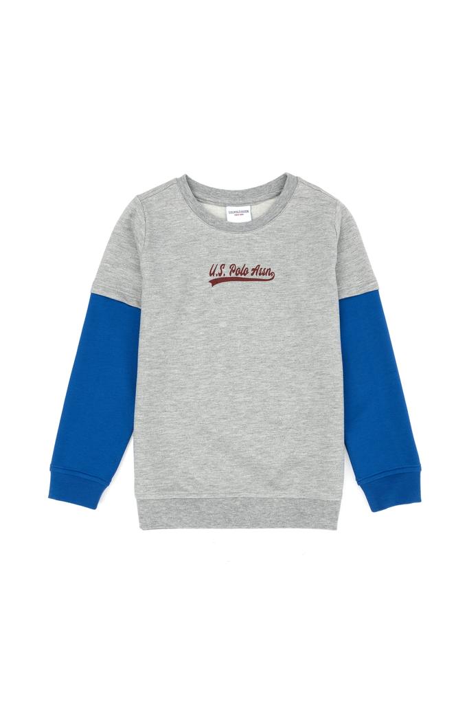 Erkek Çocuk Gri Melanj Bisiklet Yaka Sweatshirt
