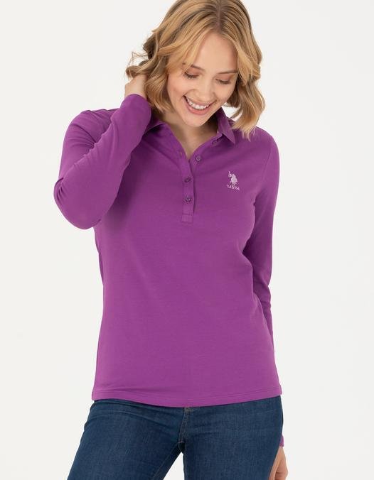 Kadın Violet Polo Yaka Basic Sweatshirt