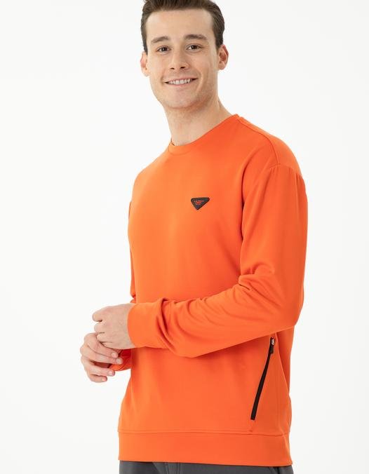 Erkek Oranj Bisiklet Yaka Comfort Sweatshirt