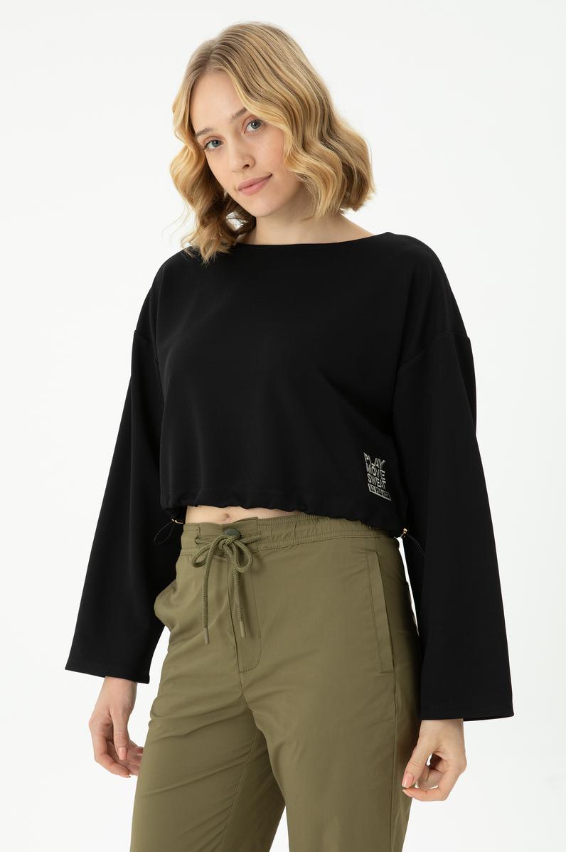 Kadın Siyah Bisiklet Yaka Sweatshirt