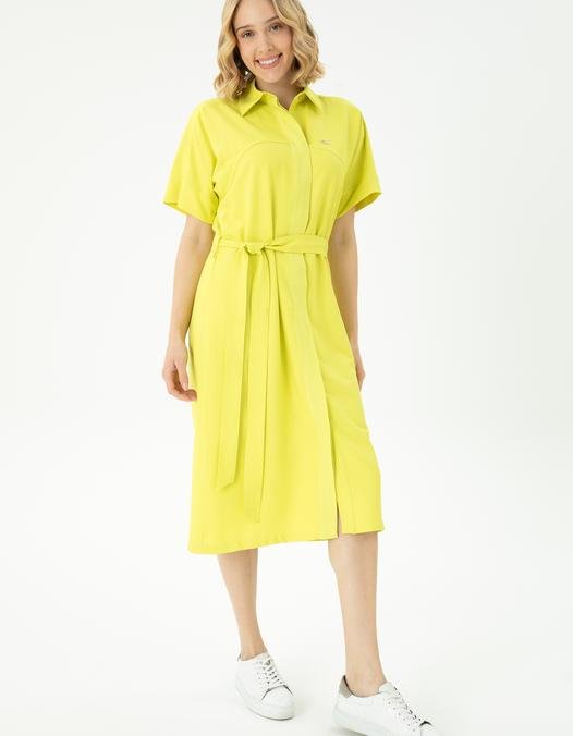 Kadın Neon Sarı Dokuma Elbise