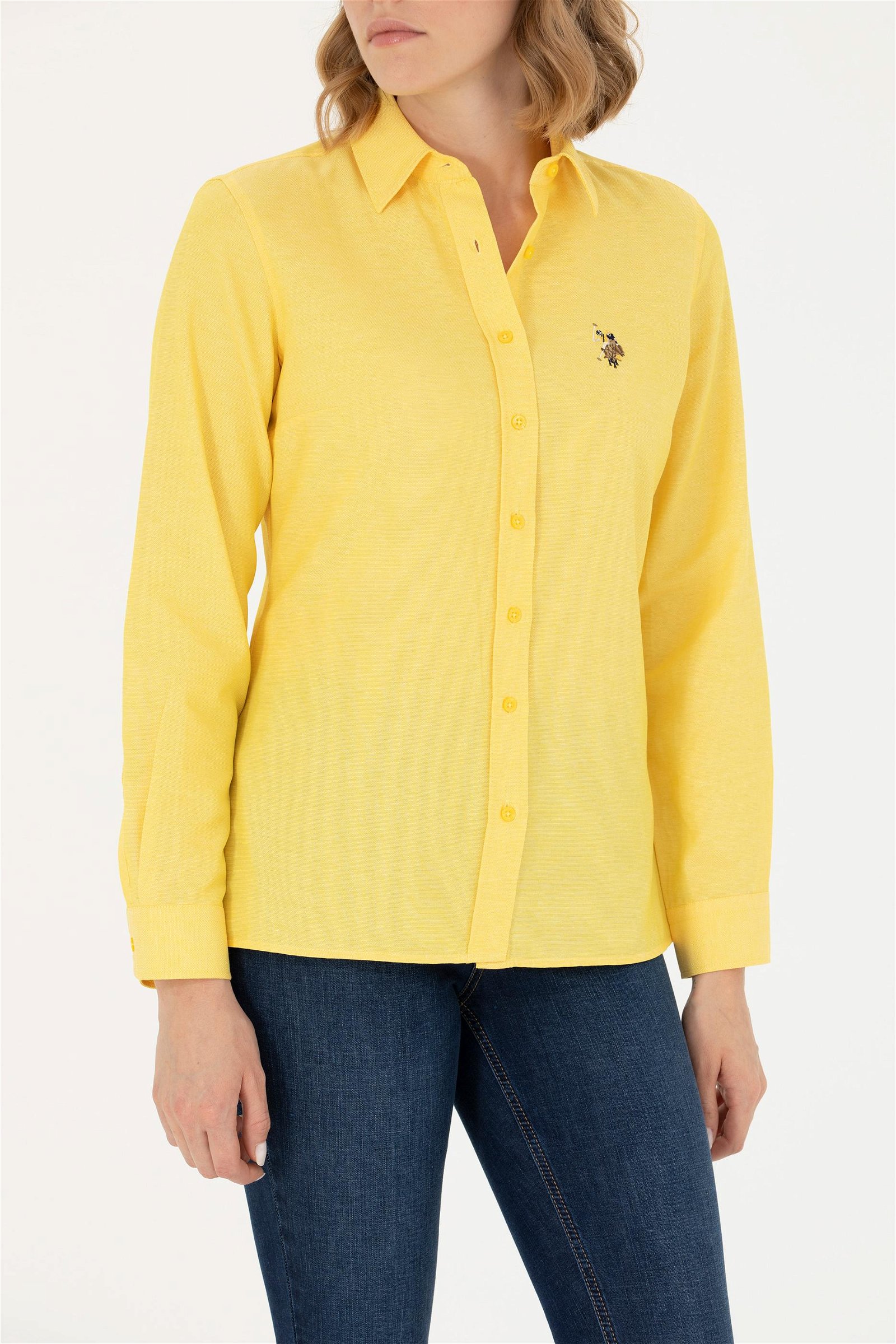 Kadın Sarı Uzun Kollu Basic Gömlek