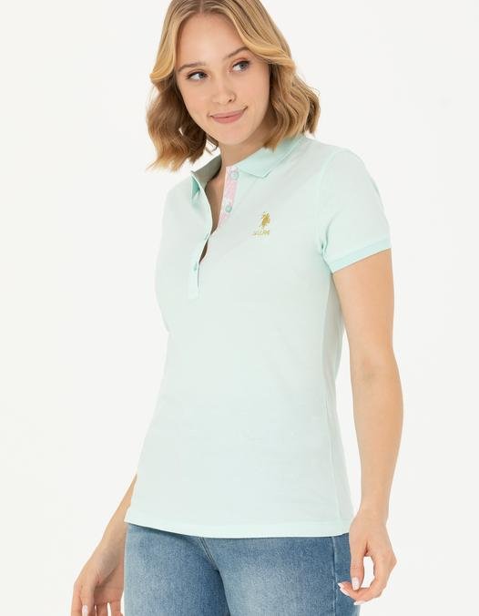 Kadın Su Yeşili Basic Polo Yaka Tişört