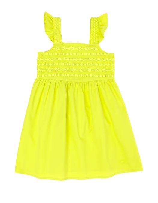 Kız Çocuk Neon Sarı Dokuma Elbise
