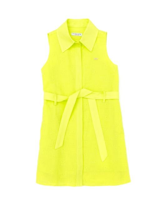 Kız Çocuk Neon Sarı Kolsuz Dokuma Elbise