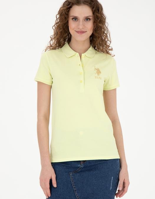 Kadın Açık Sarı Basic Polo Yaka Tişört