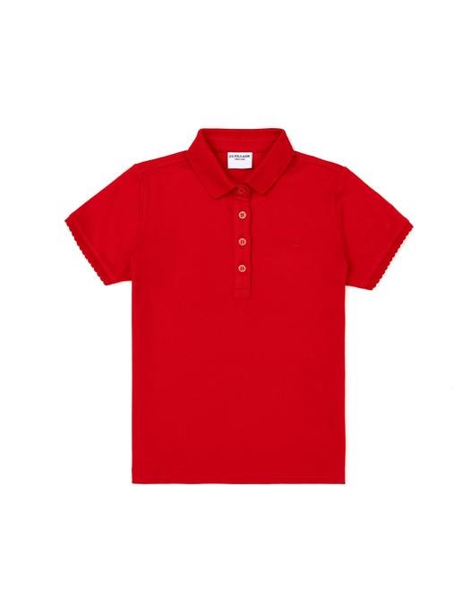 Kız Çocuk Kırmızı Melanj Polo Yaka Basic Tişört