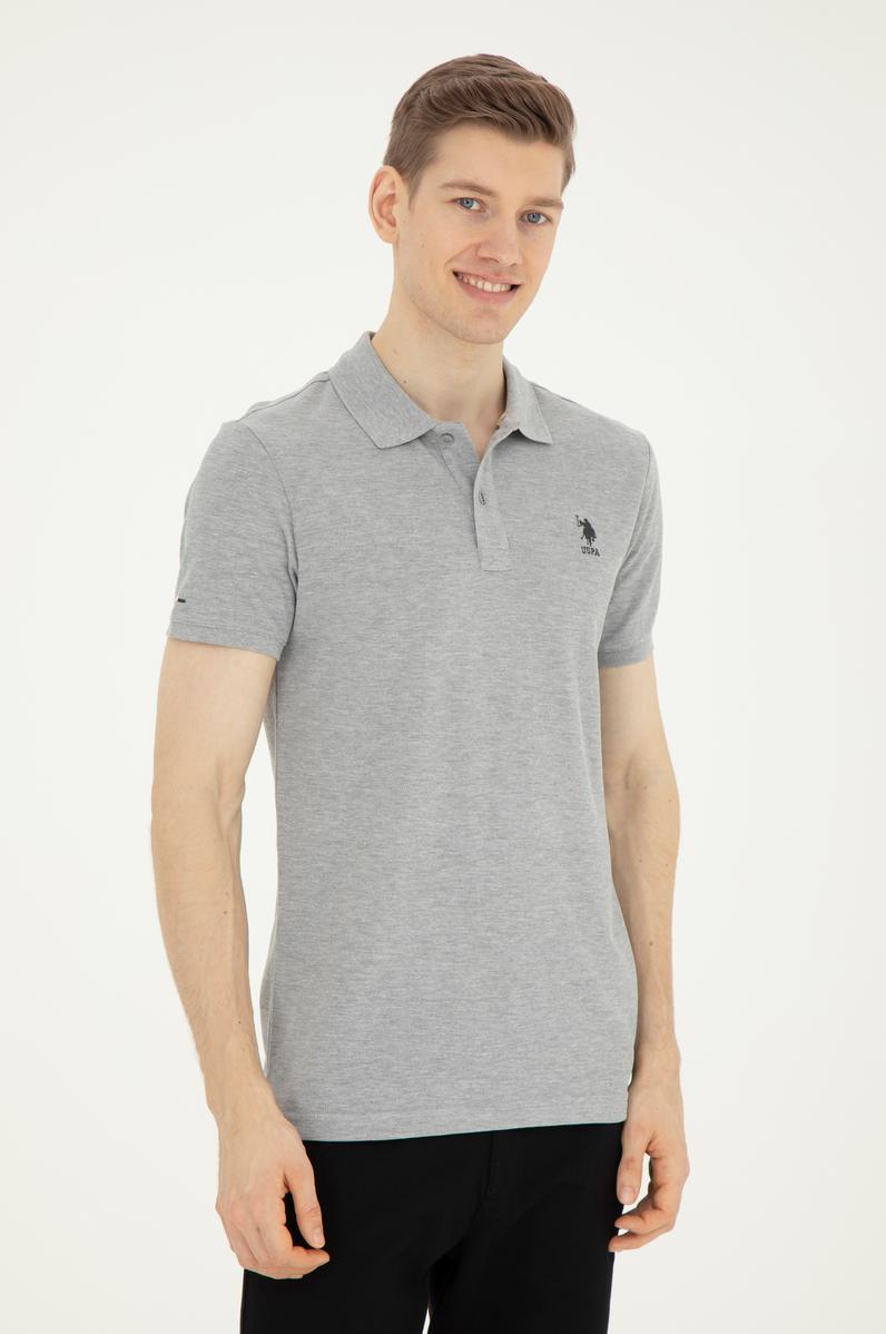 Erkek Slim Fit Polo Yaka Gri Melanj Basic Tişört