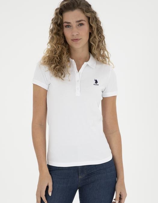Kadın Beyaz Polo Yaka Basic Tişört