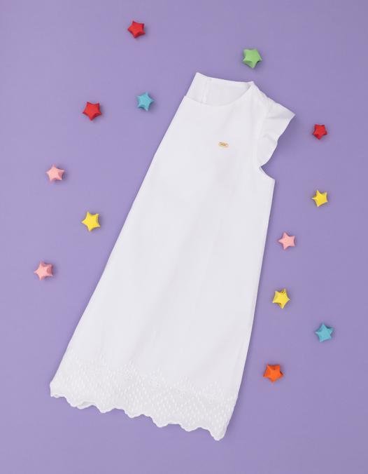 Kız Çocuk Beyaz Kolsuz Dokuma Elbise