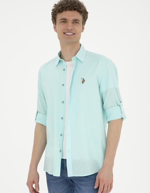 Erkek Su Yeşili Uzun Kollu Basic Gömlek