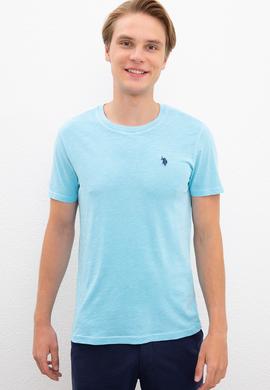 Erkek Turkuaz Bisiklet Yaka T-Shirt Basic