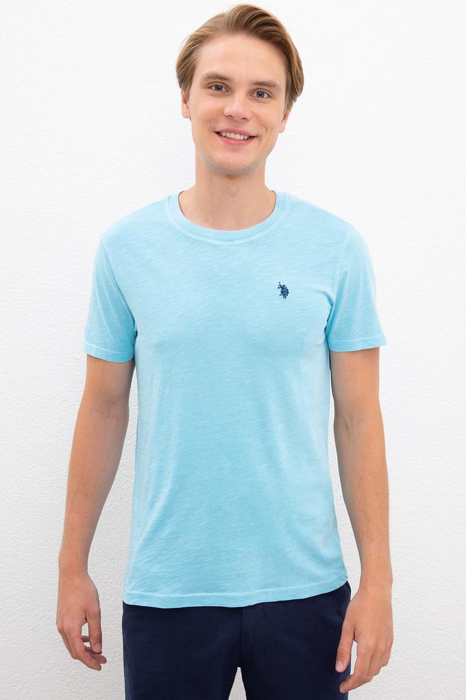 Erkek Turkuaz Bisiklet Yaka T-Shirt Basic