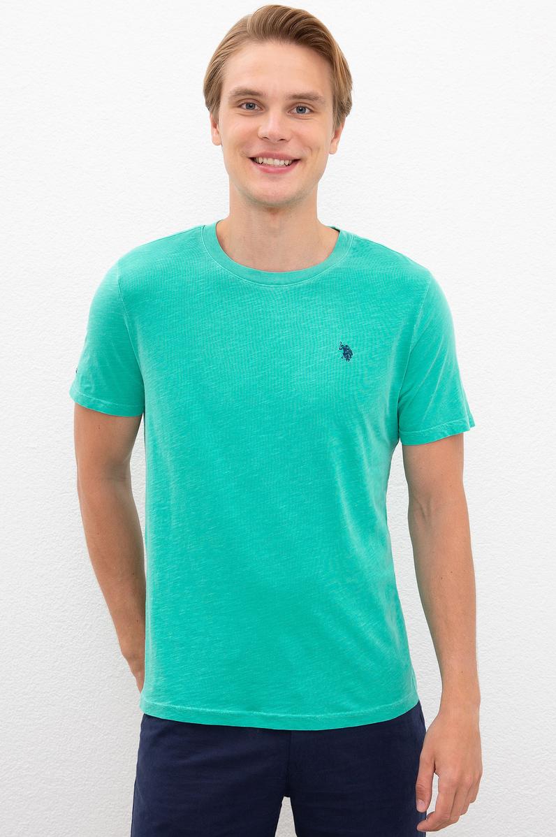 Erkek Yeşil Bisiklet Yaka T-Shirt Basic