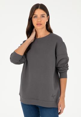 Kadın Antrasit Bisiklet Yaka Sweatshirt