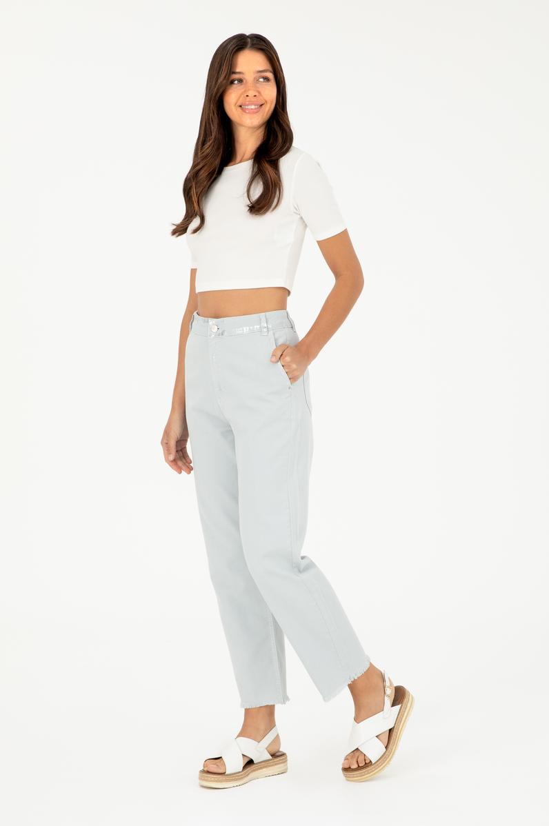 Kadın Açık Mavi Loose Cropped Fit Jean Pantolon