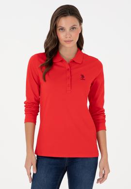Kadın Kırmızı Basic Polo Yaka Sweatshirt