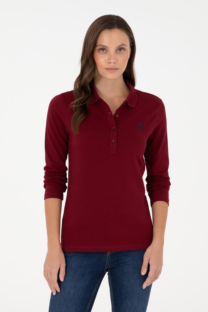Kadın Bordo Basic Polo Yaka Sweatshirt