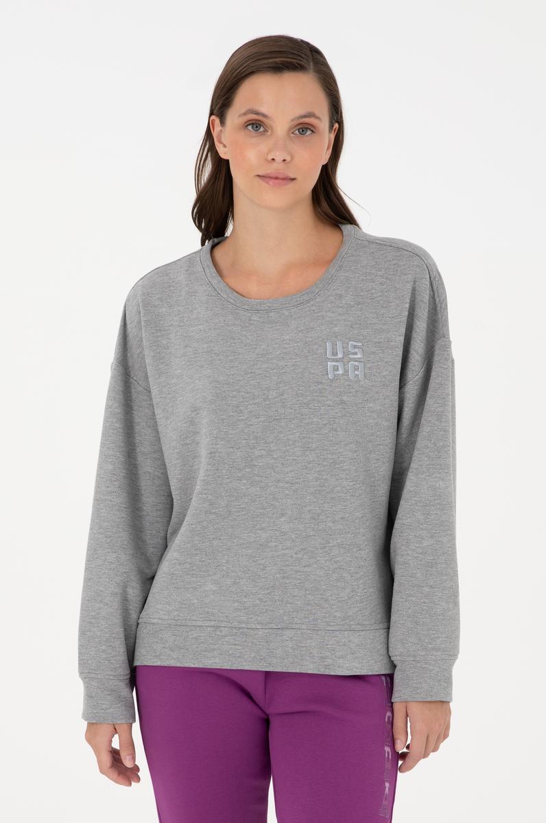 Kadın Gri Melanj Basic Bisiklet Yaka Sweatshirt