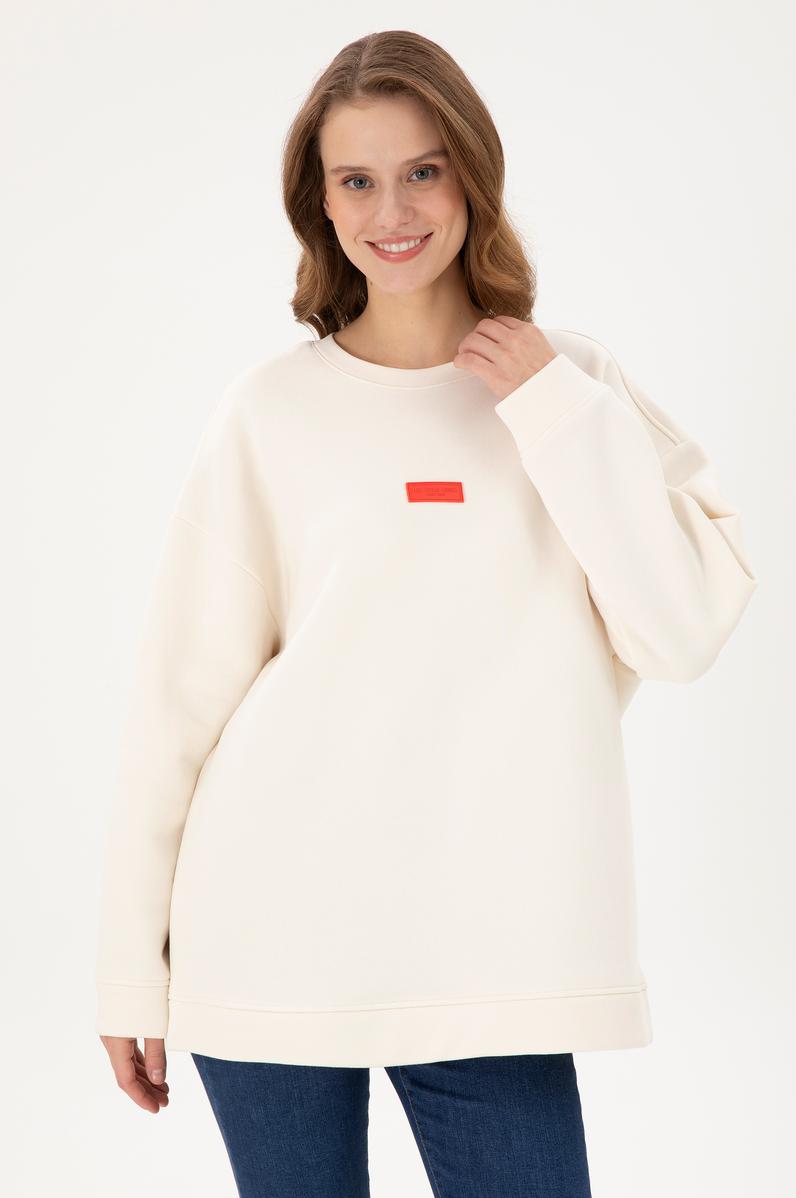 Kadın Krem Bisiklet Yaka Sweatshirt