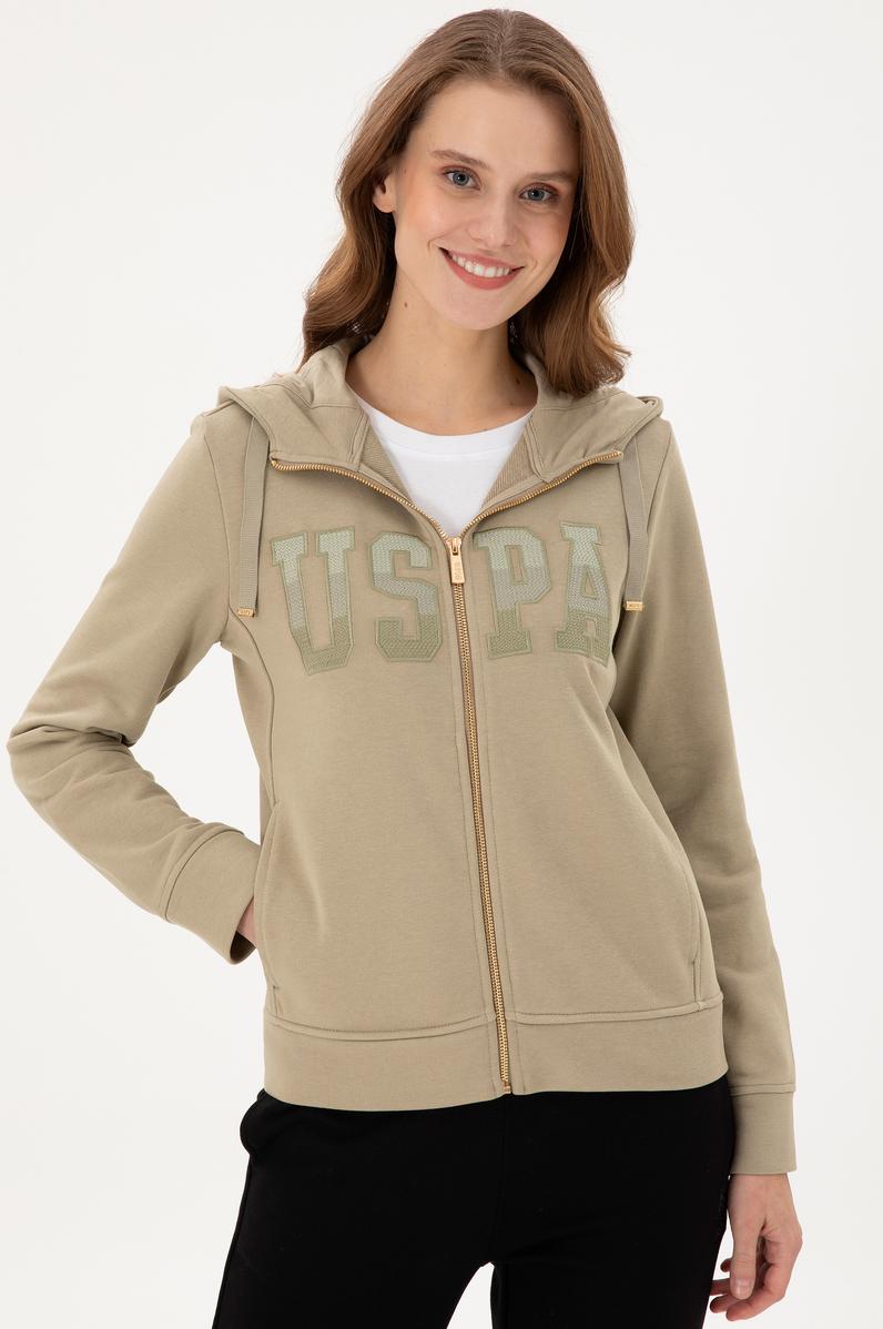 Kadın Açık Haki Basic Kapüşonlu Sweatshirt