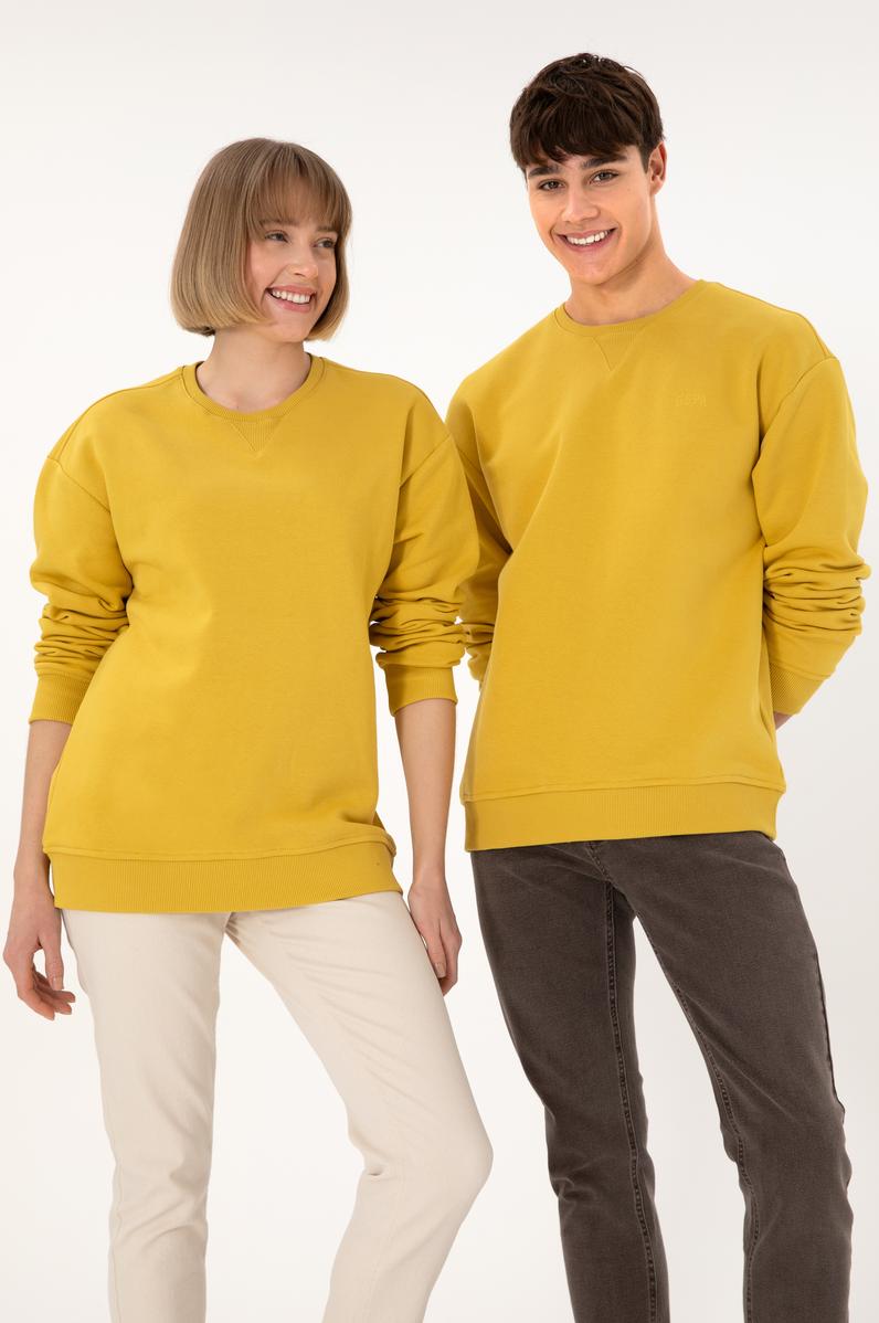 Erkek Sarı Basic Sweatshirt