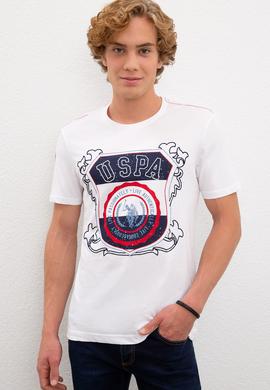 Erkek Beyaz Bisiklet Yaka T-Shirt