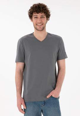 Erkek Regular Fit V Yaka Antrasit Basic Tişört