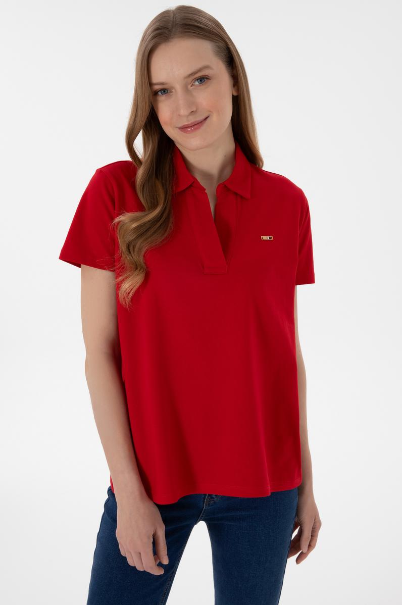 Kadın Kırmızı Basic Polo Yaka Tişört